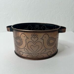 Vintage Punched Copper Casserole Dish 6 1/2" Holder Only In Heart Bird Pattern